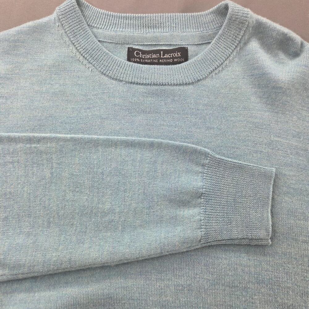 NWT Christian Lacroix Extra Fine Merino Wool Sweater Mens Small Teal Crewneck